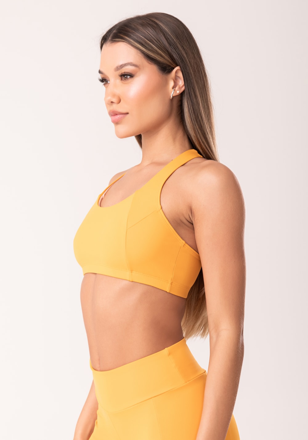 Top fitness feminino nadador amarelo com recortes oasis