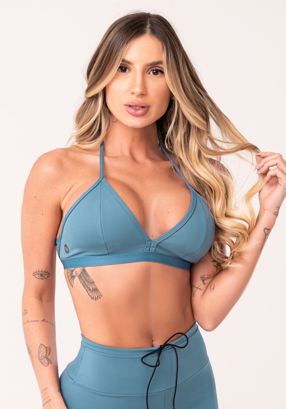 Top fitness feminino azul com bojo e alças finas oasis