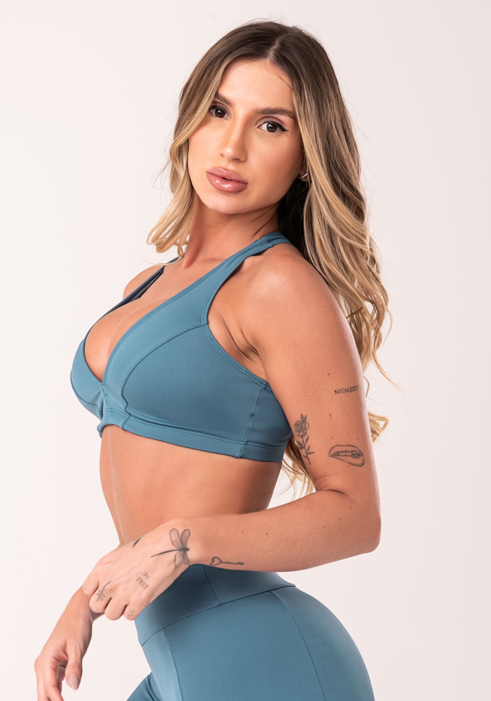 Top fitness feminino nadador azul oasis