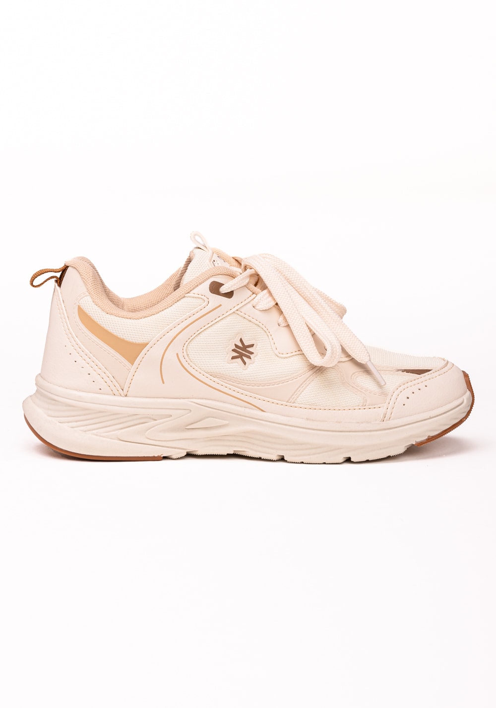 Tênis esportivo chunky feminino off white e caramelo