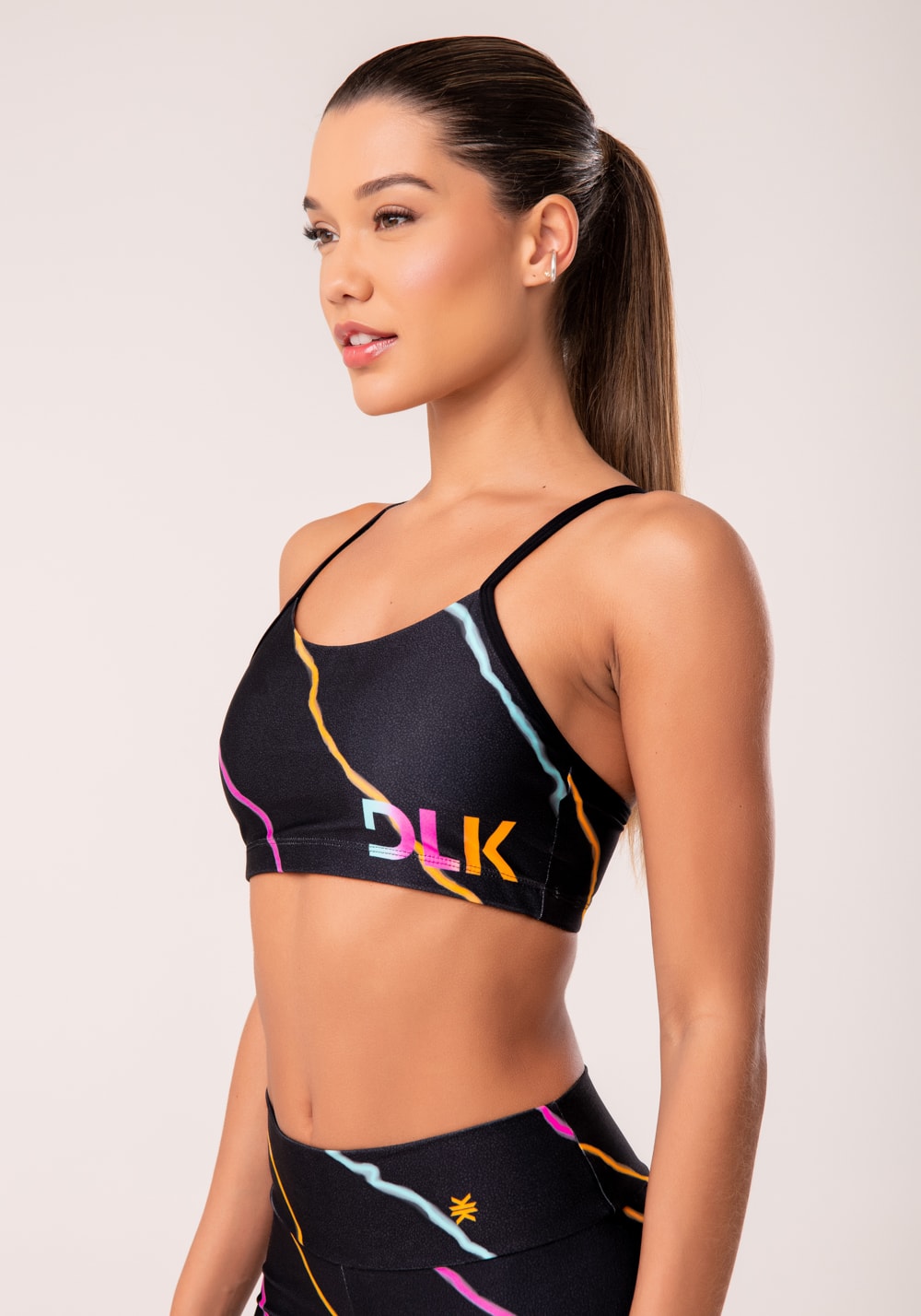 Top fitness feminino com bojo estampado neon energetic printed