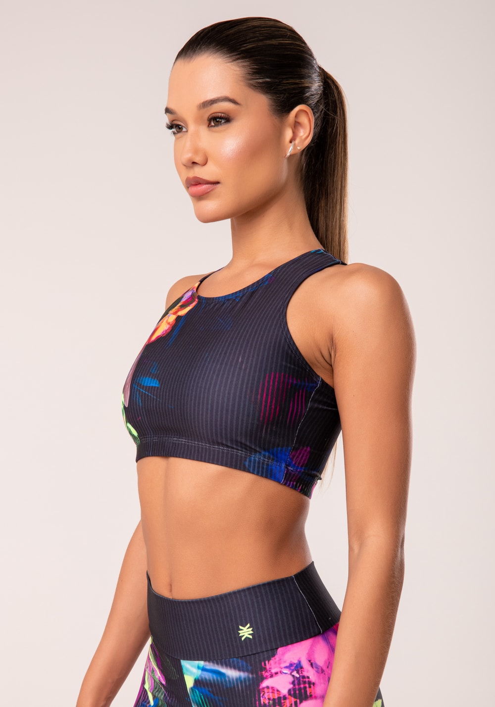 Top fitness feminino nadador estampado neon hypnotic printed