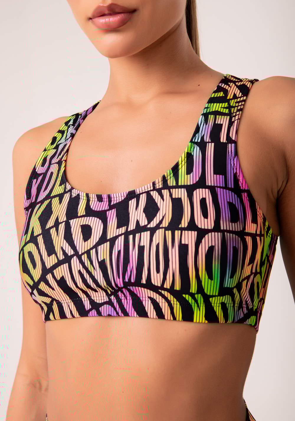 Top fitness feminino estampado neon utopia printed