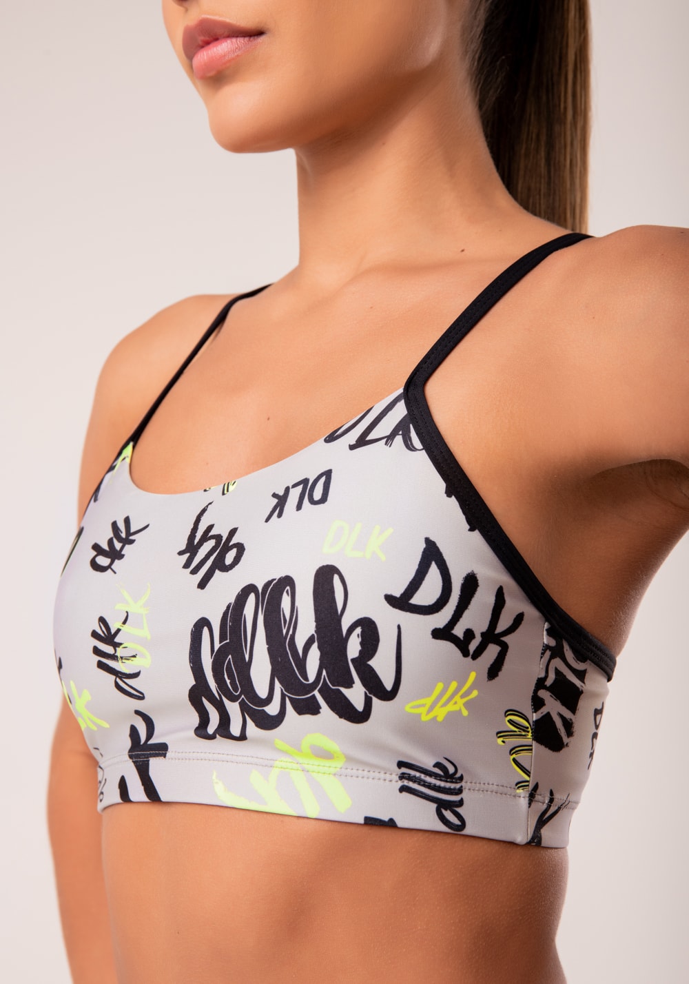 Top fitness feminino com bojo estampado neon infusion printed