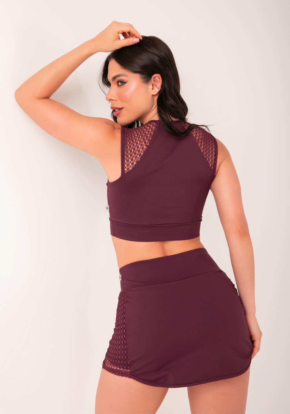 Cropped feminino vinho manga curta de tela harmony