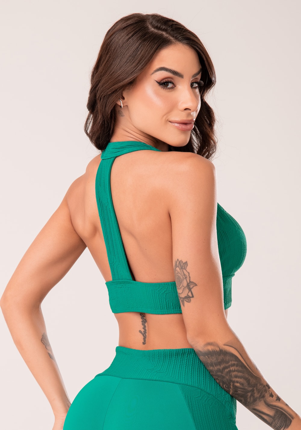Top fitness feminino verde decote alto harmony