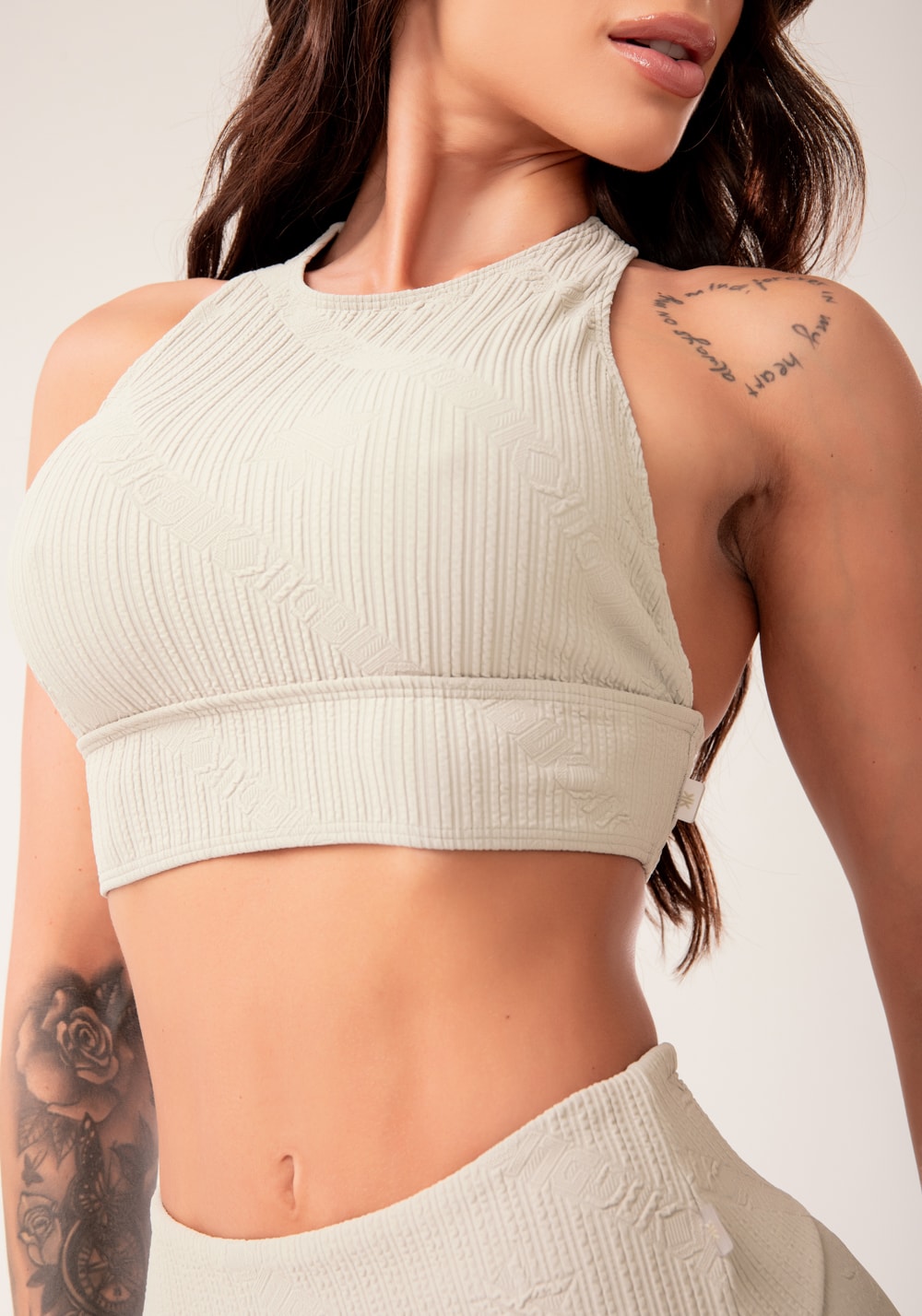 Top fitness feminino oliva decote alto harmony