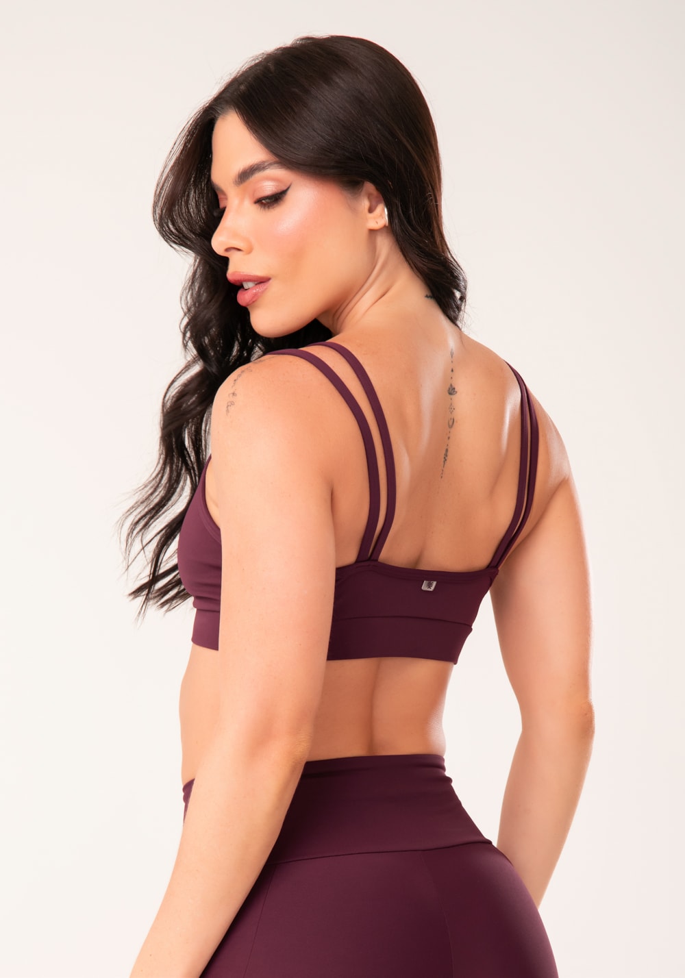 Top fitness feminino vinho alça dupla e tela harmony
