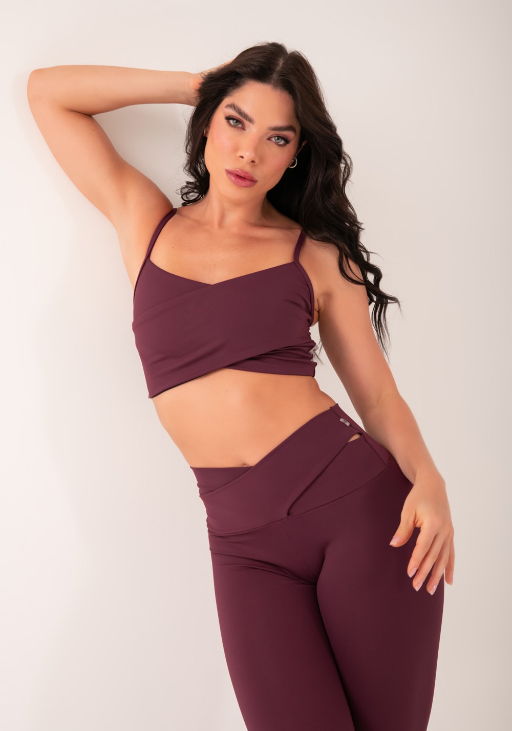 Top fitness feminino vinho transpassado harmony