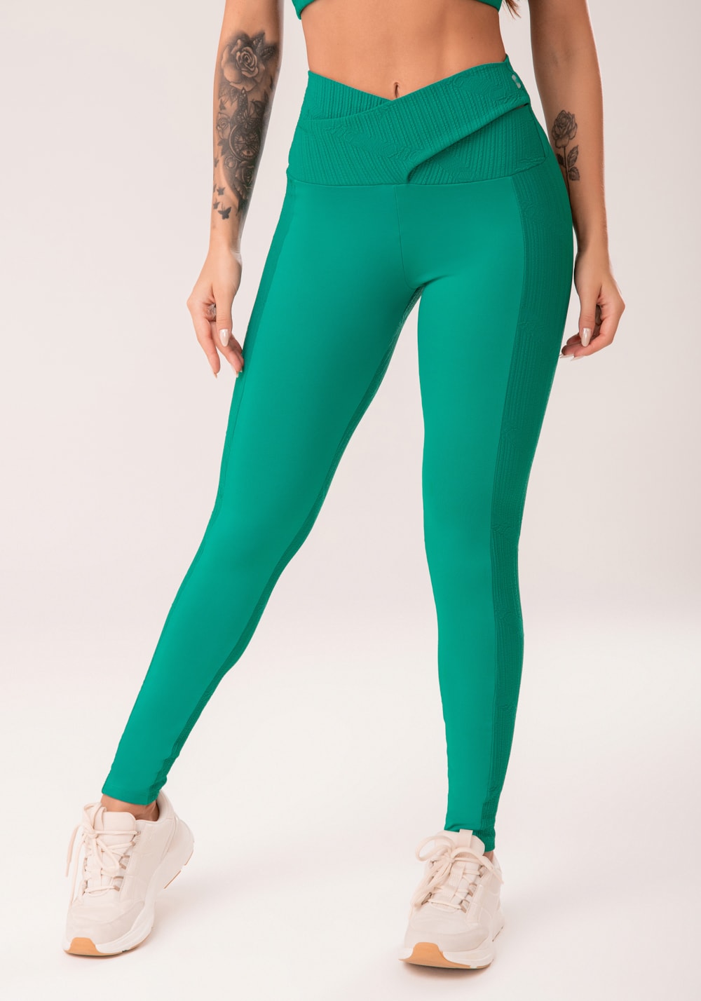 Legging fitness feminina verde cós transpassado harmony