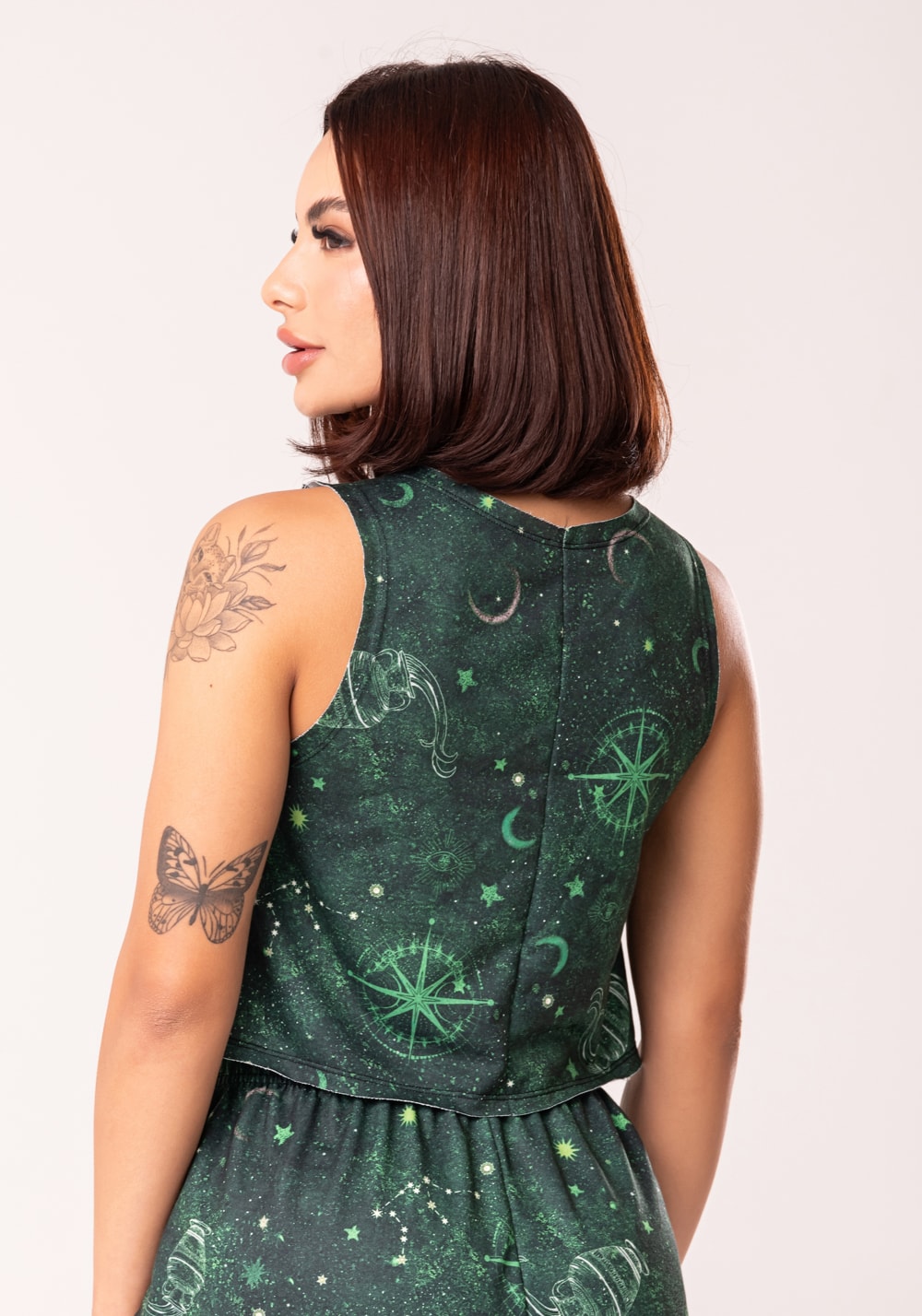 Cropped feminino moletinho estampado signo aquário