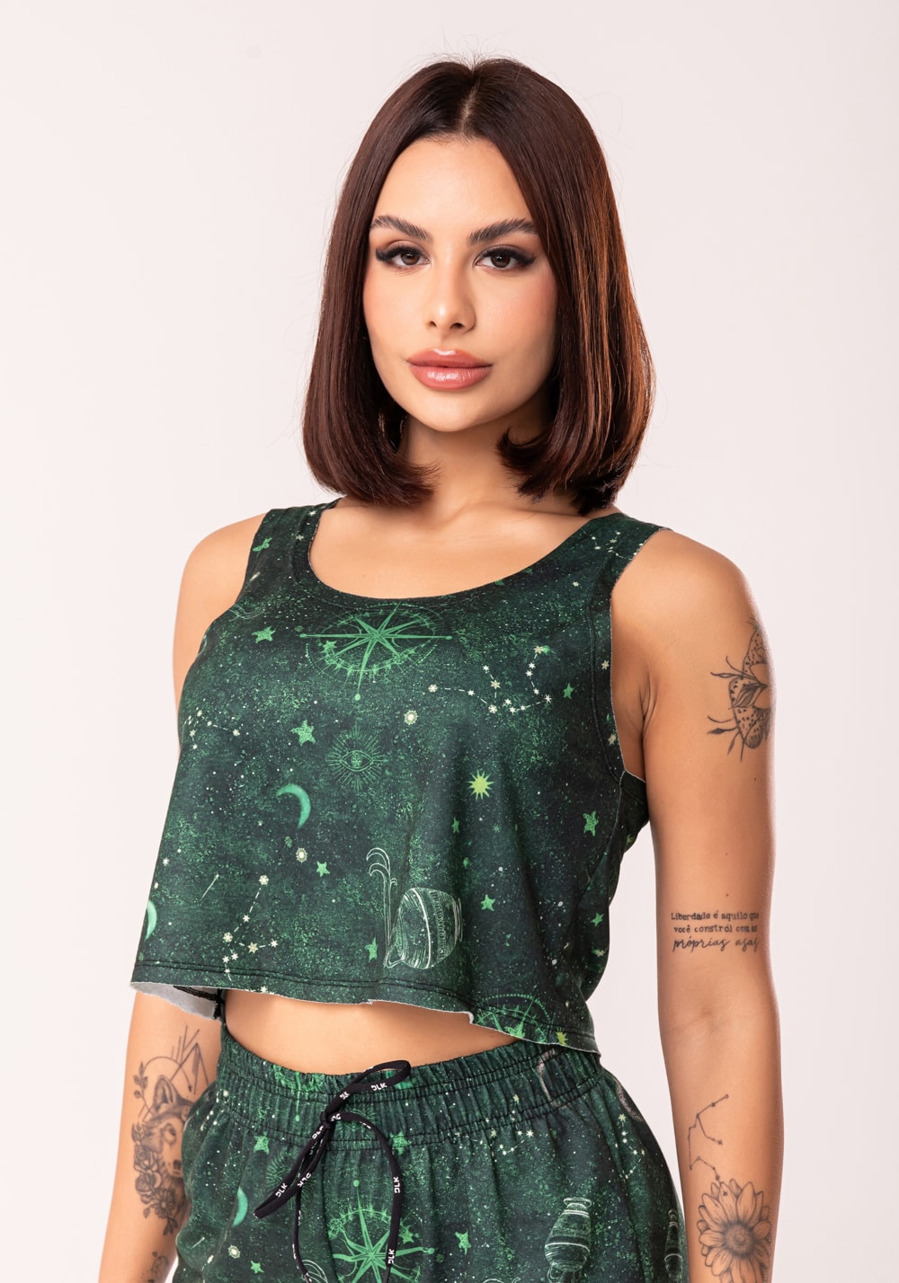 Cropped feminino moletinho estampado signo aquário