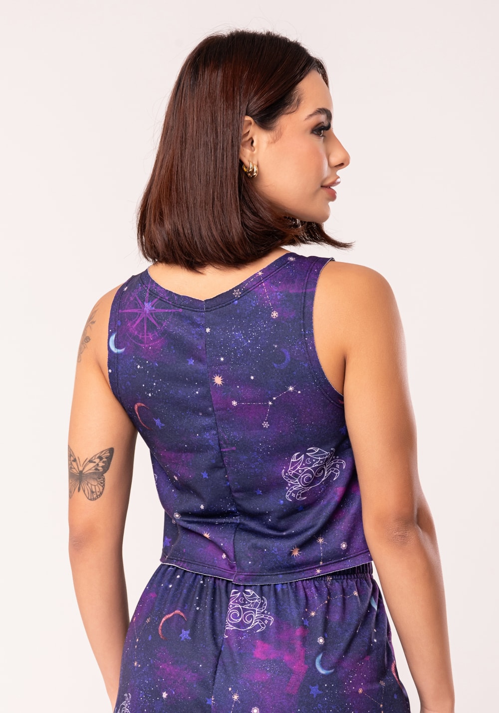 Cropped feminino moletinho estampado signo câncer