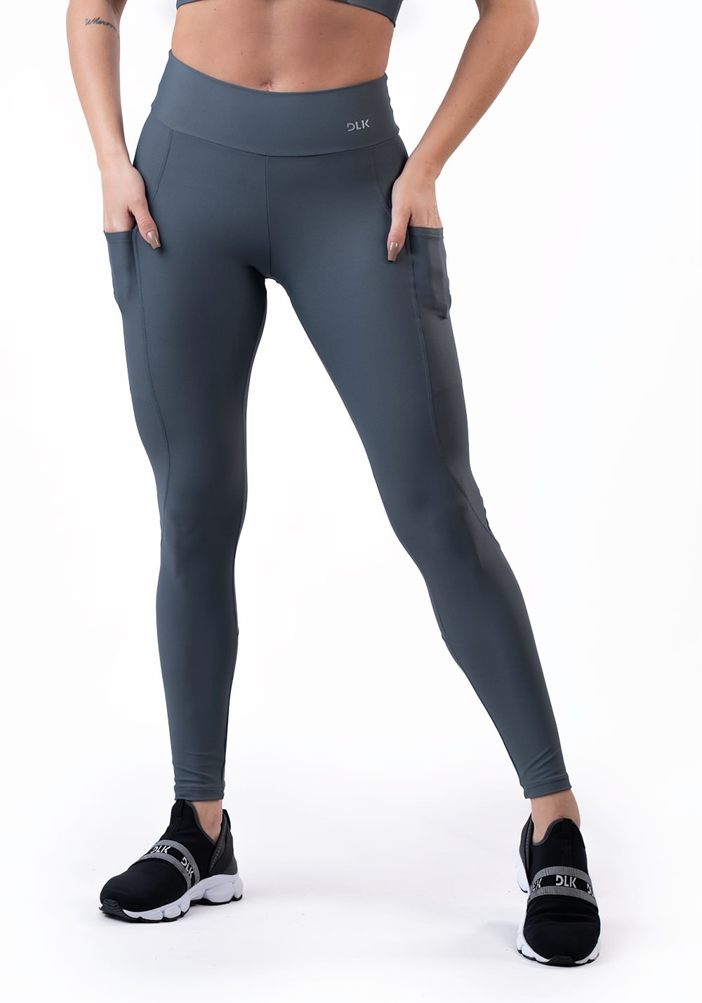 Calça legging grafite com bolso básica
