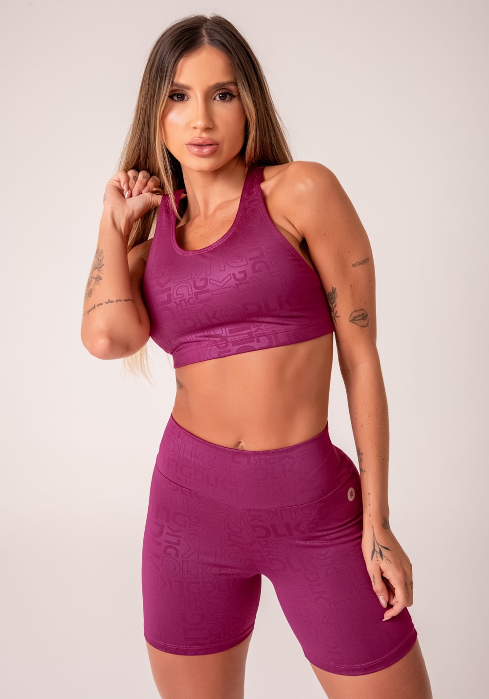 Top fitness feminino nadador vinho logomania reflections