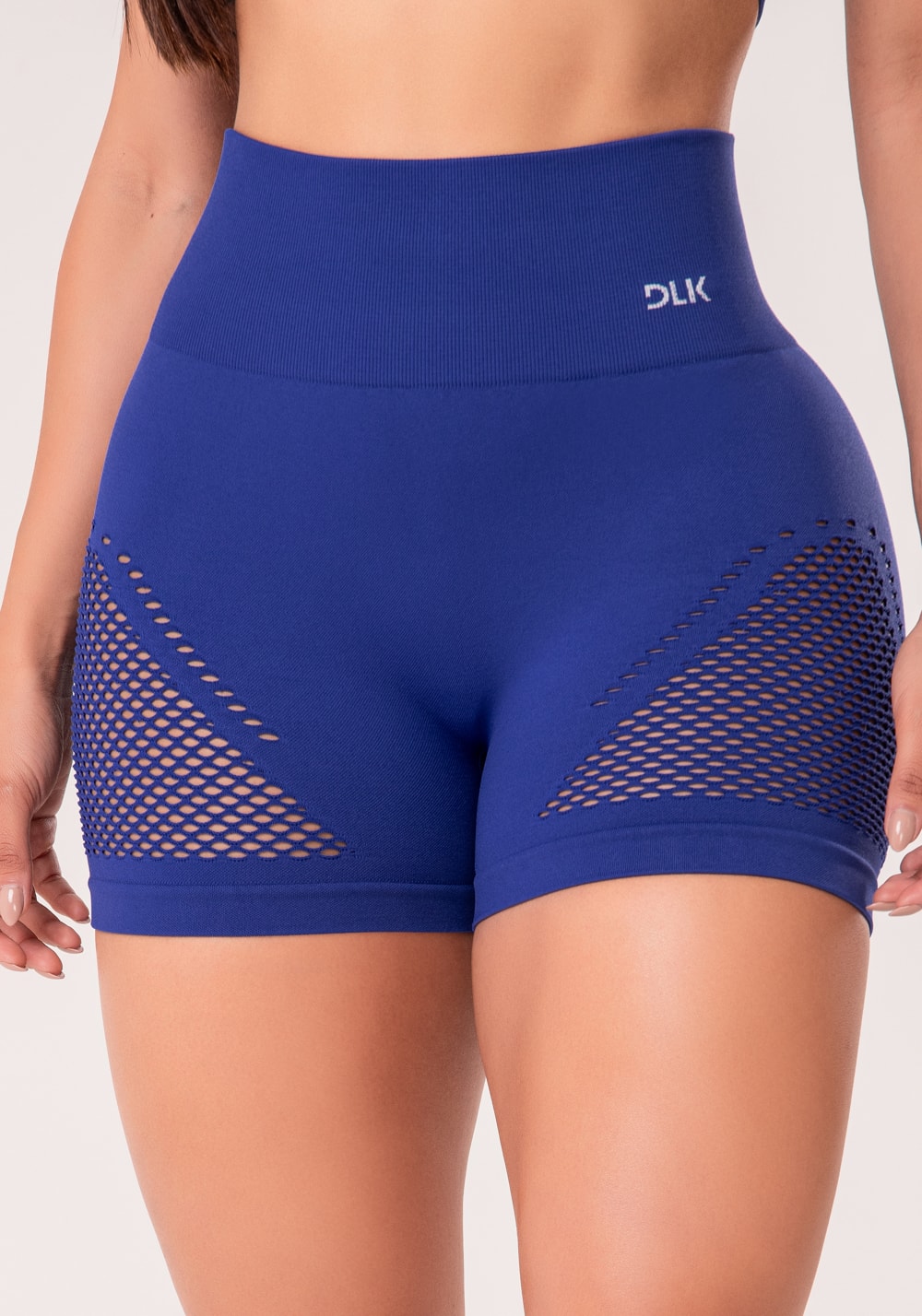 Short fitness feminino azul royal com tela e modela bumbum seamless+