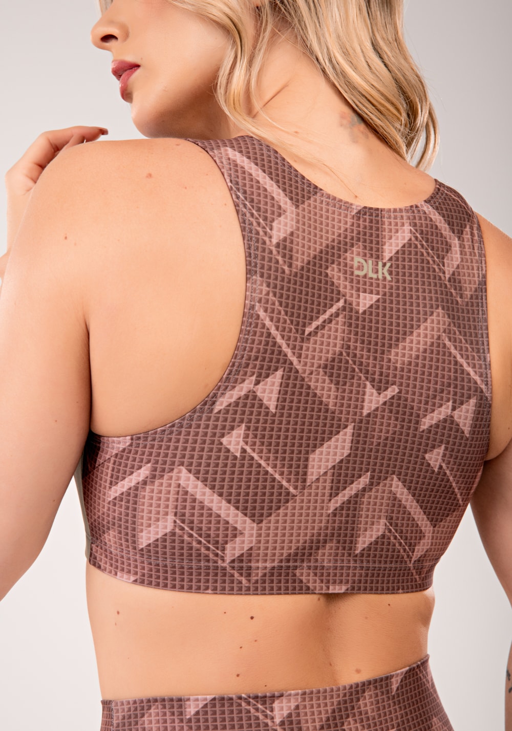 Top fitness feminino estampado brave marrom printed mousse