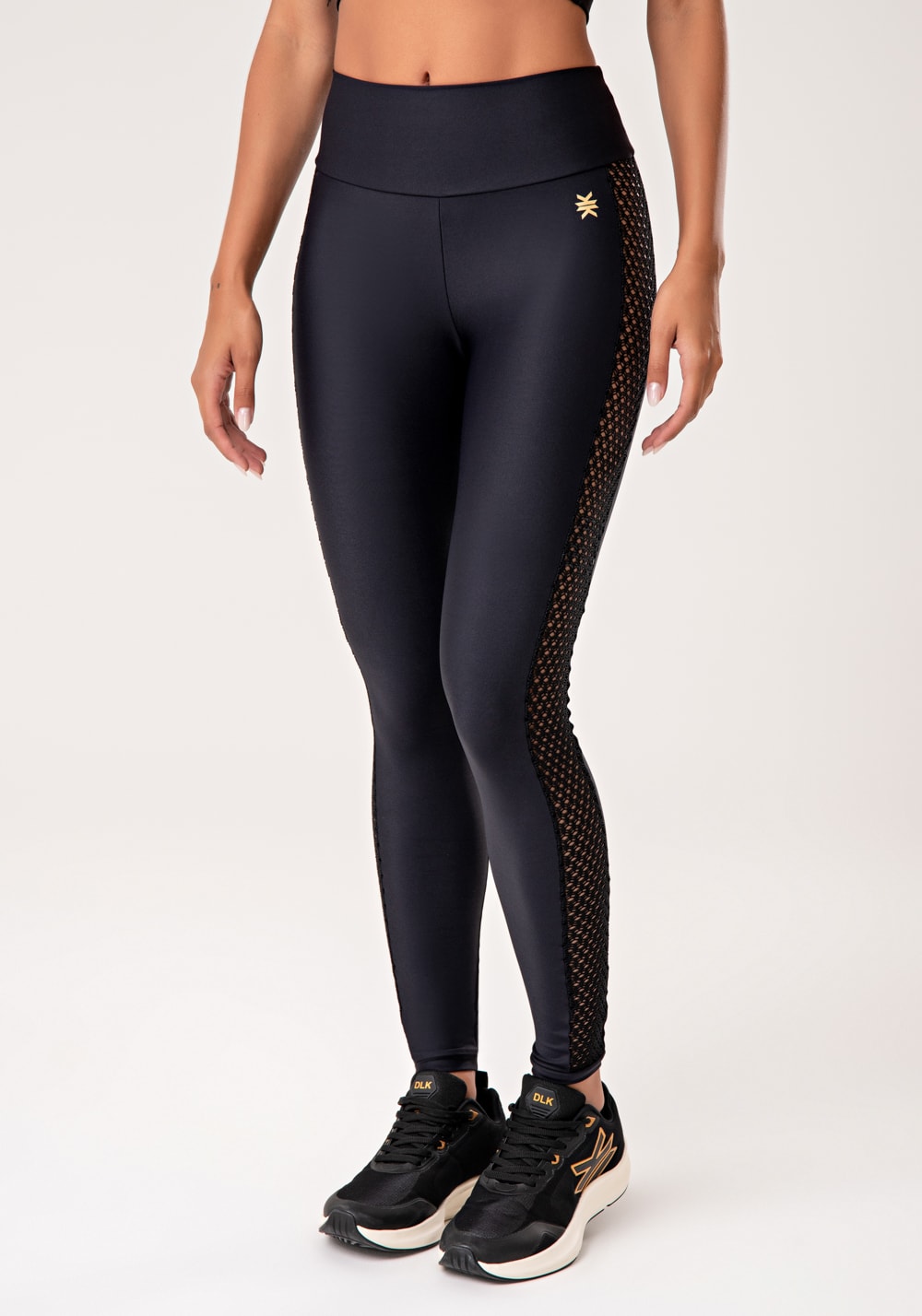 Legging fitness feminina preto com tela lateral lush