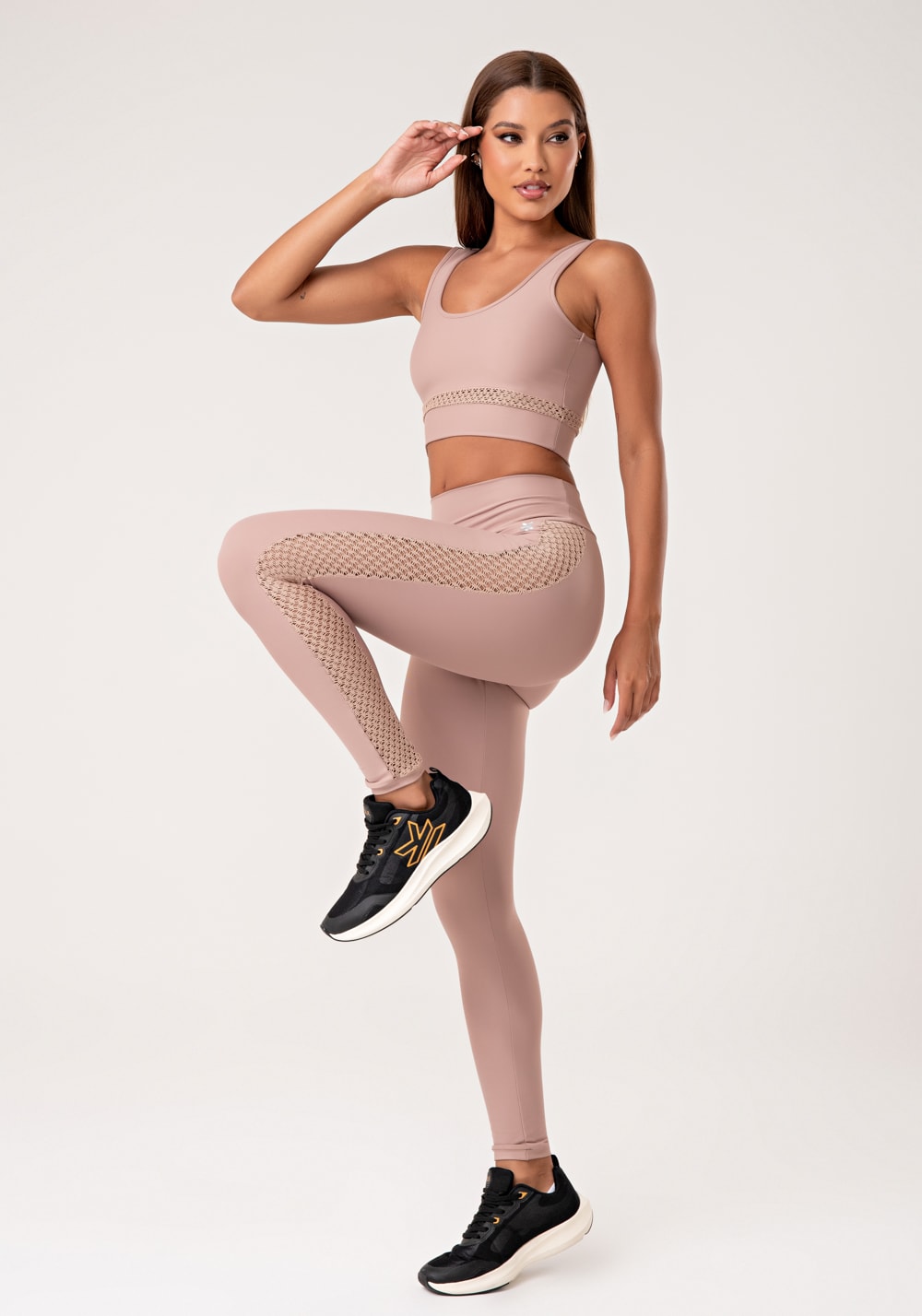 Legging fitness feminina nude com tela lateral lush