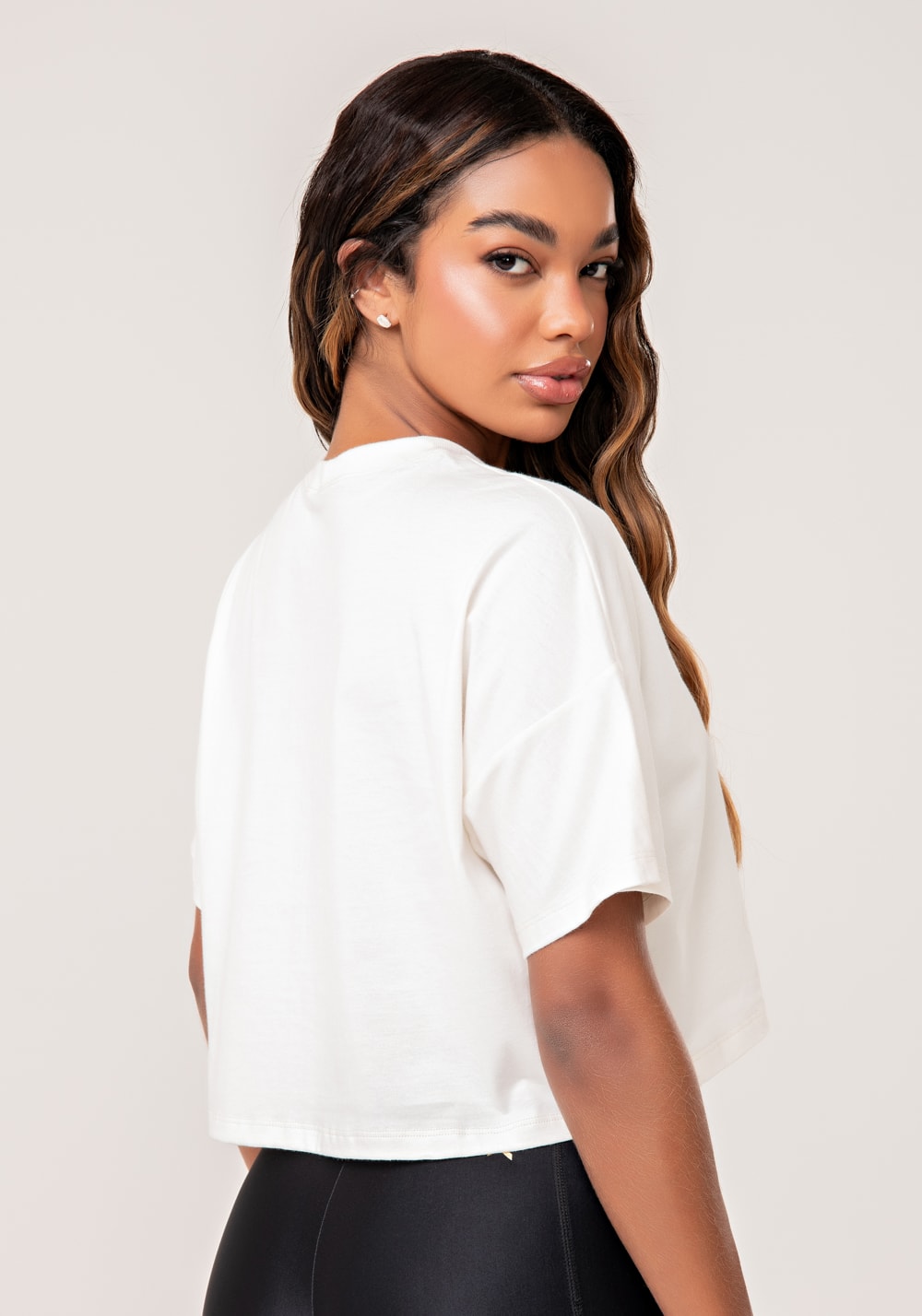 Cropped t-shirt feminino de algodão off white lush