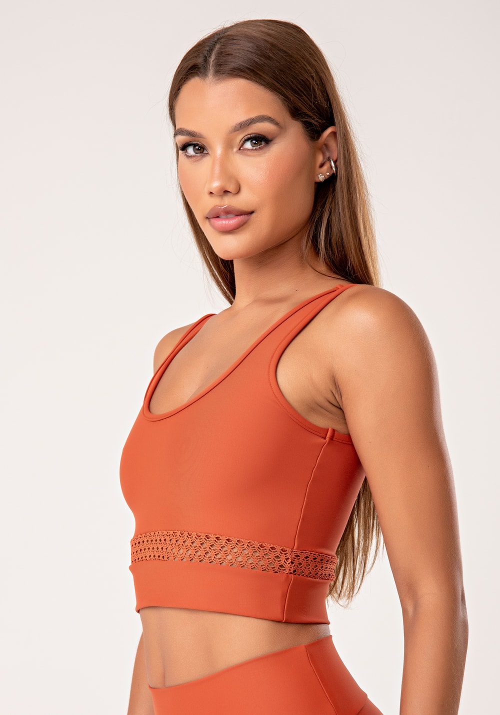 Top fitness feminino terracota com tela lush