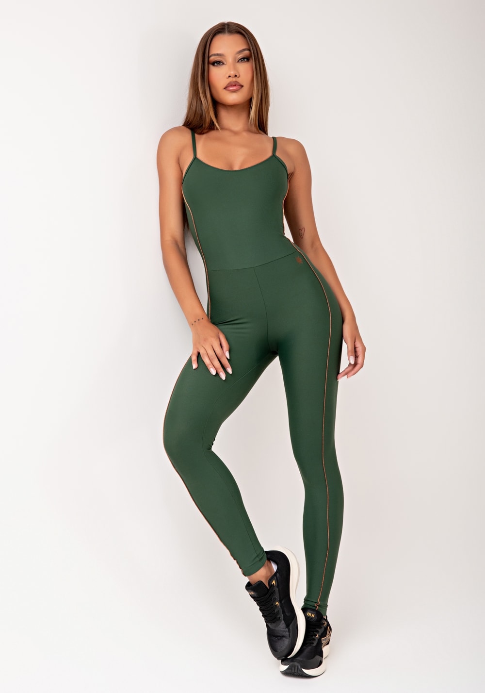 Macacão fitness feminino verde com detalhe em lurex lush