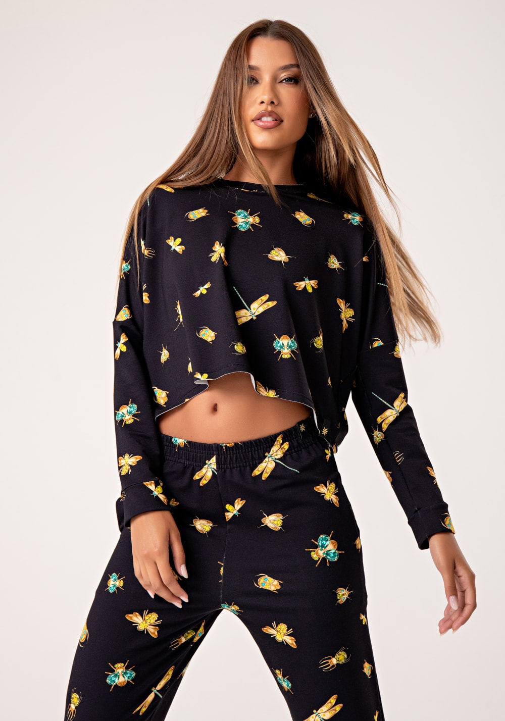 Casaco feminino moletinho estampado insetos lush
