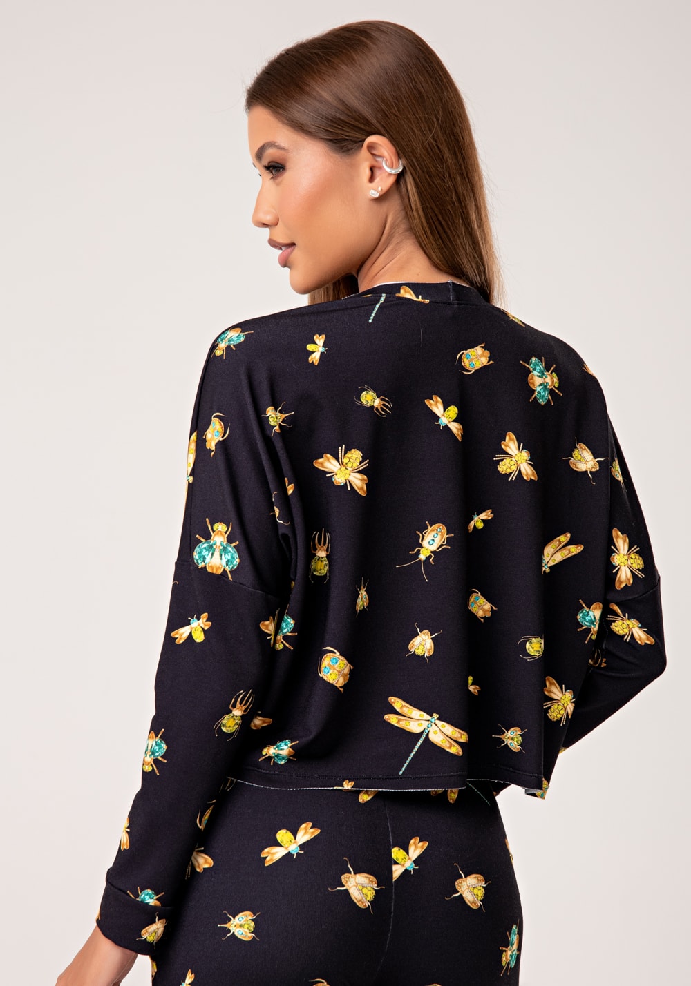 Casaco feminino moletinho estampado insetos lush