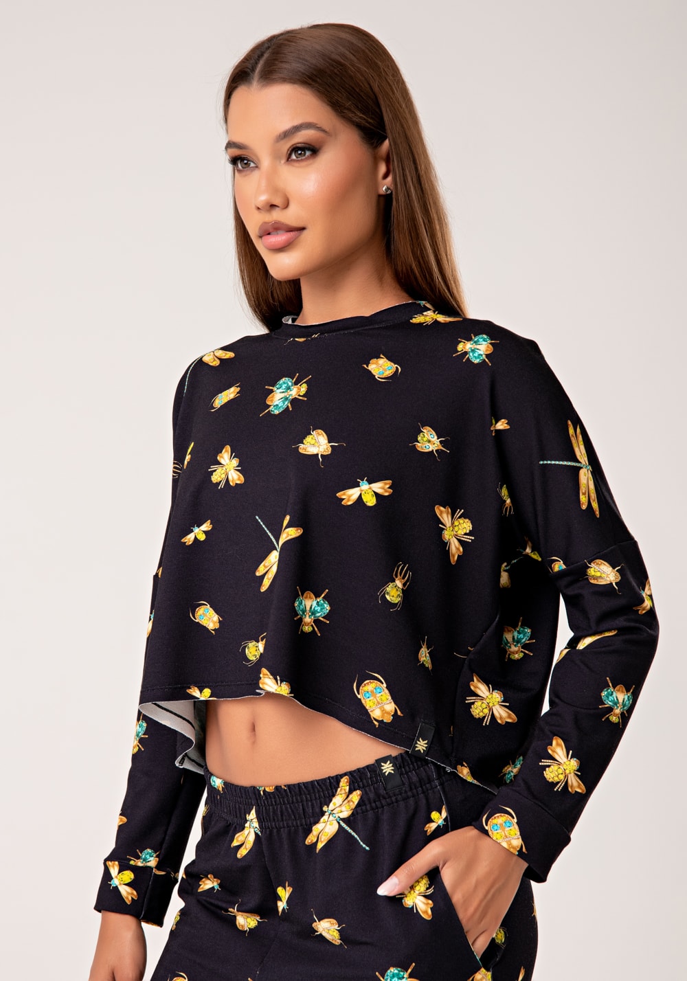 Casaco feminino moletinho estampado insetos lush