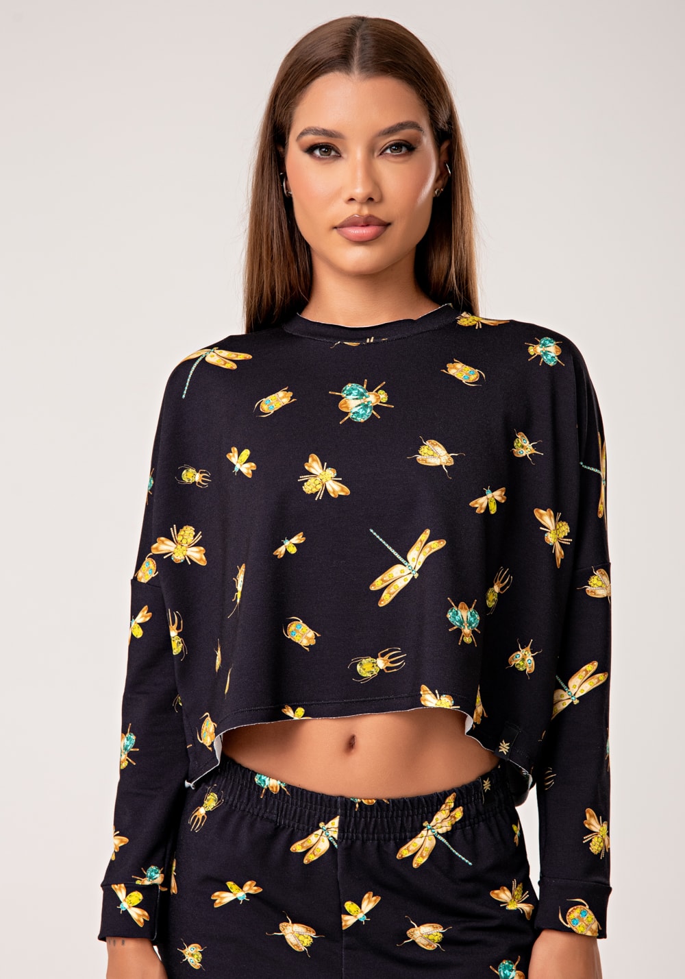 Casaco feminino moletinho estampado insetos lush