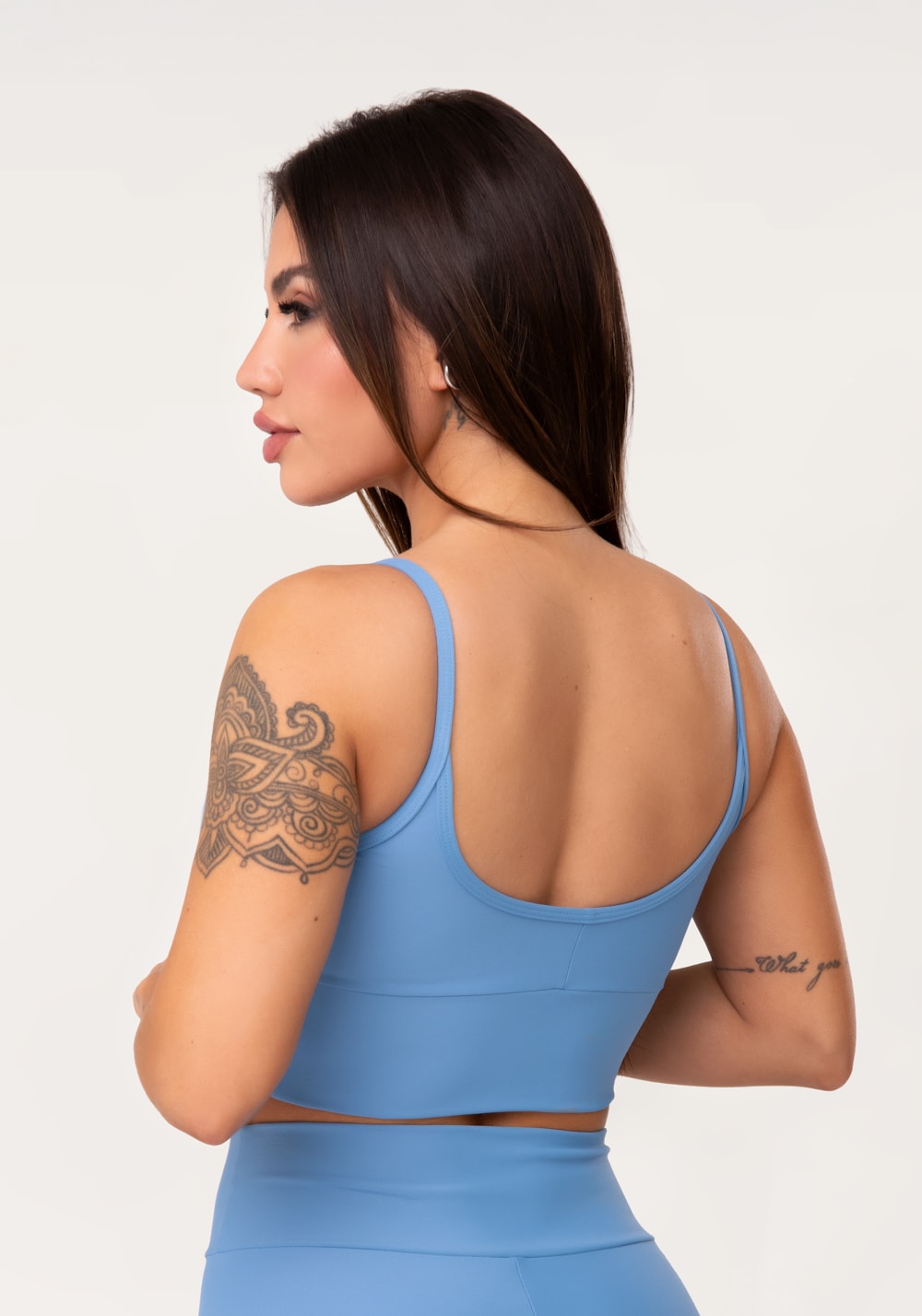 Top fitness feminino azul com bojo aura