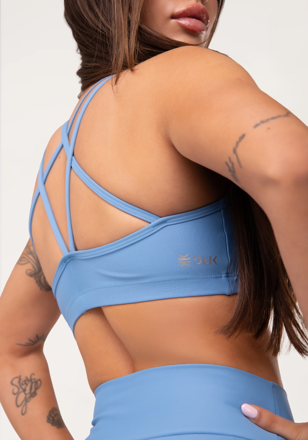 Top fitness feminino azul com alça dupla aura