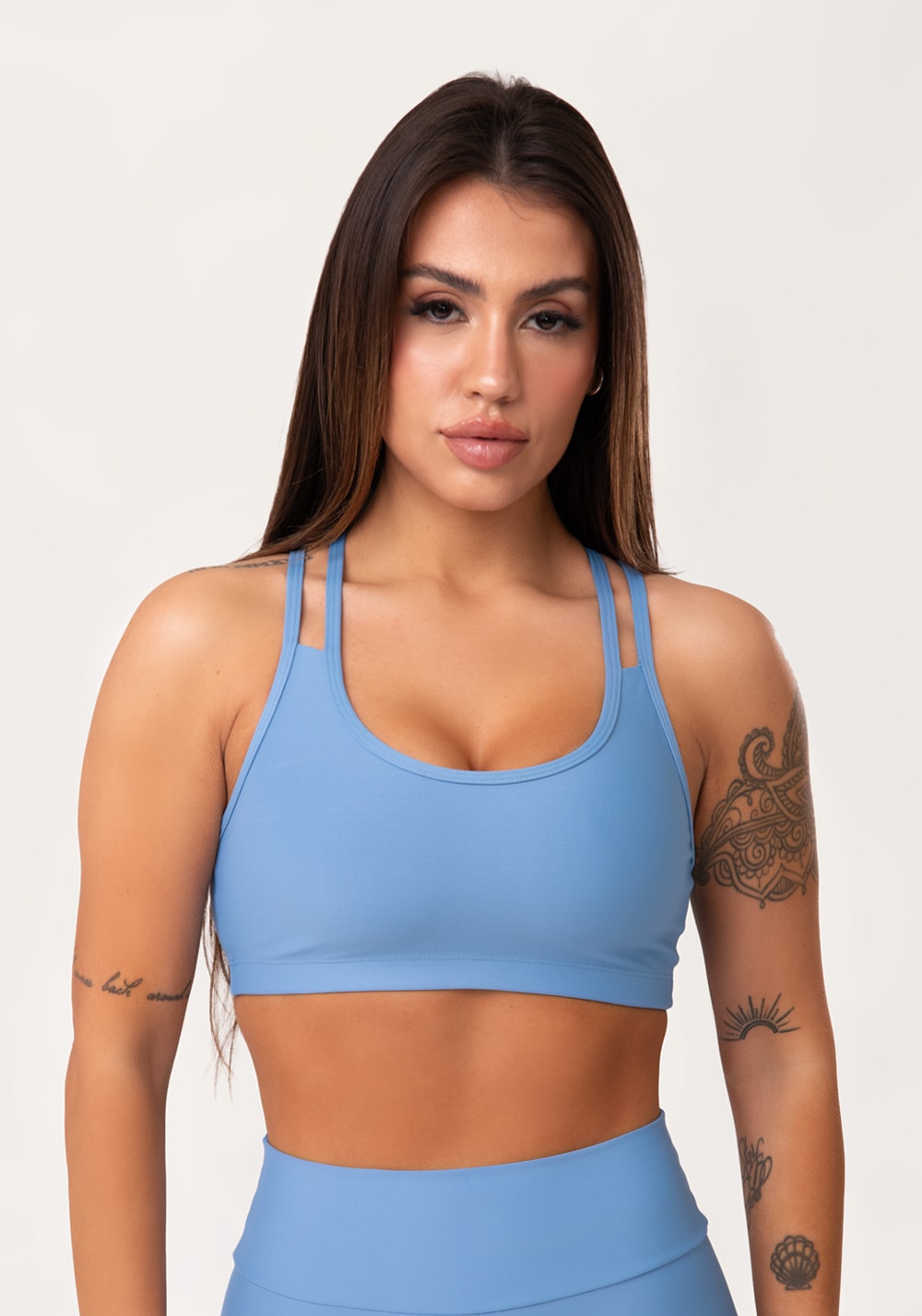 Top fitness feminino azul com alça dupla aura