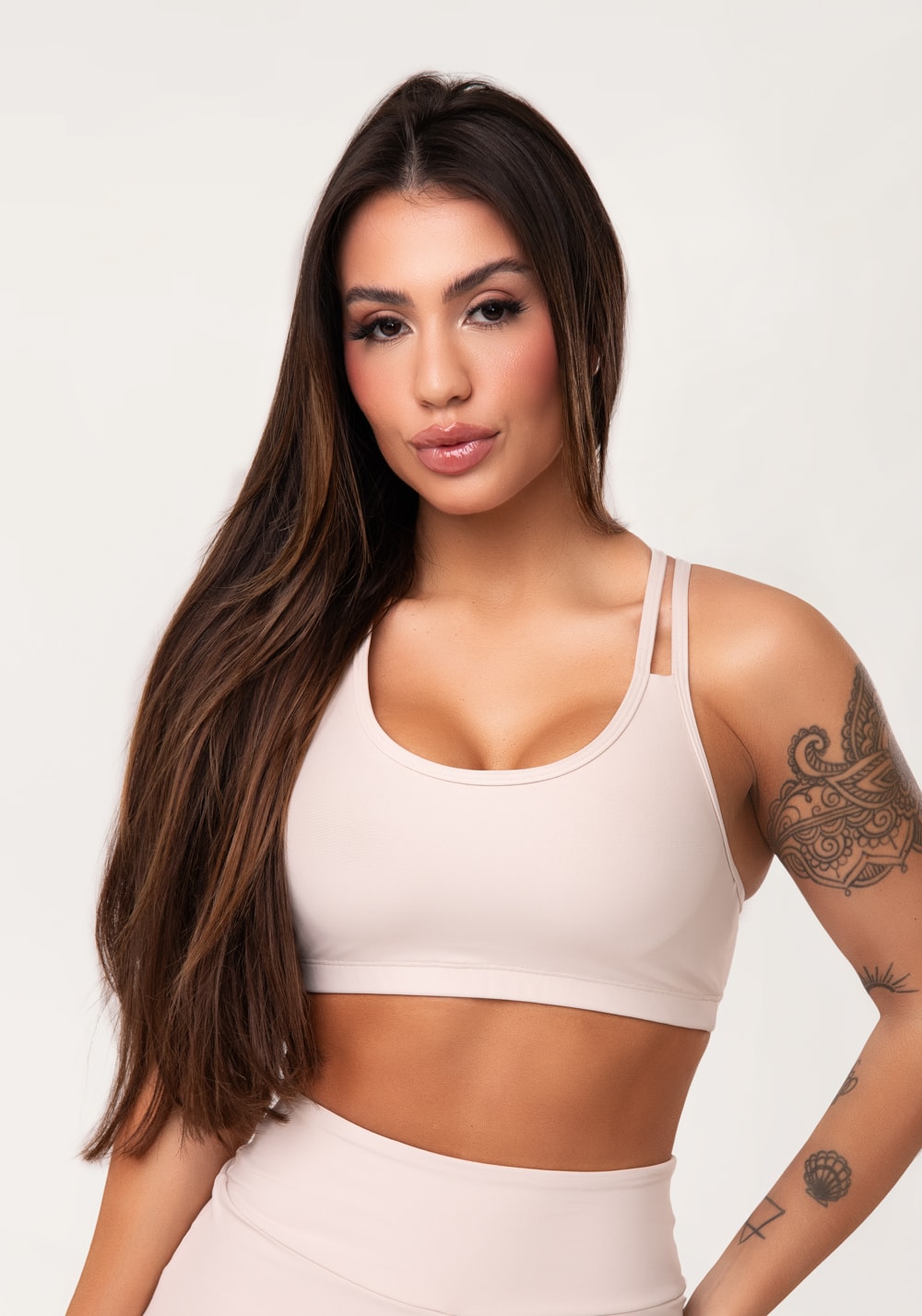 Top fitness feminino nude com alça dupla aura