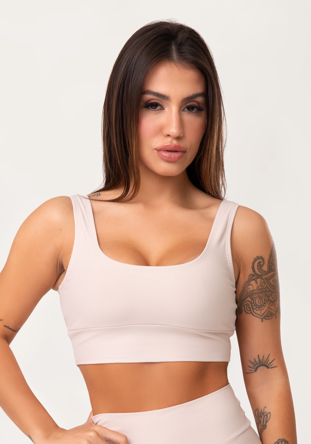 Top fitness feminino nude com alça larga aura