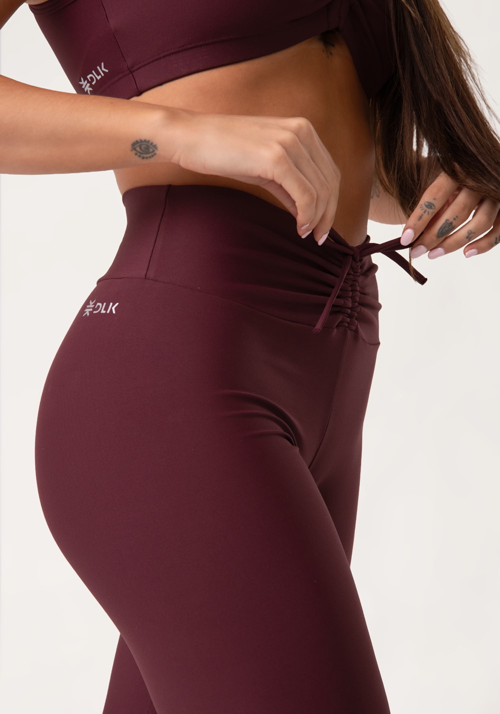 Legging fitness feminina vinho com franzido e amarração aura