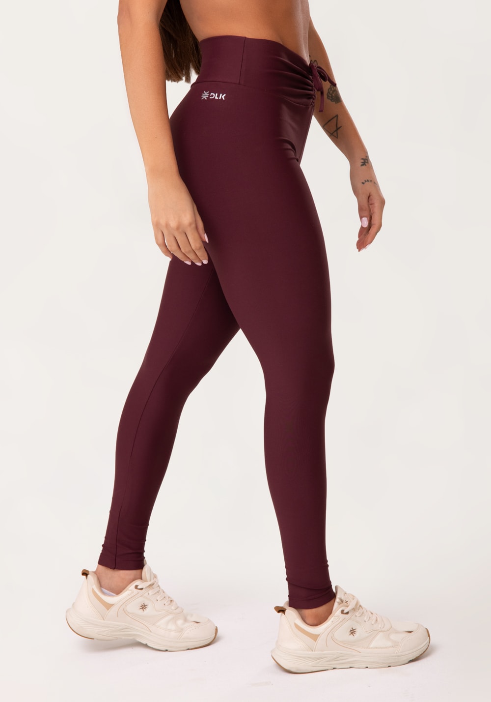 Legging fitness feminina vinho com franzido e amarração aura