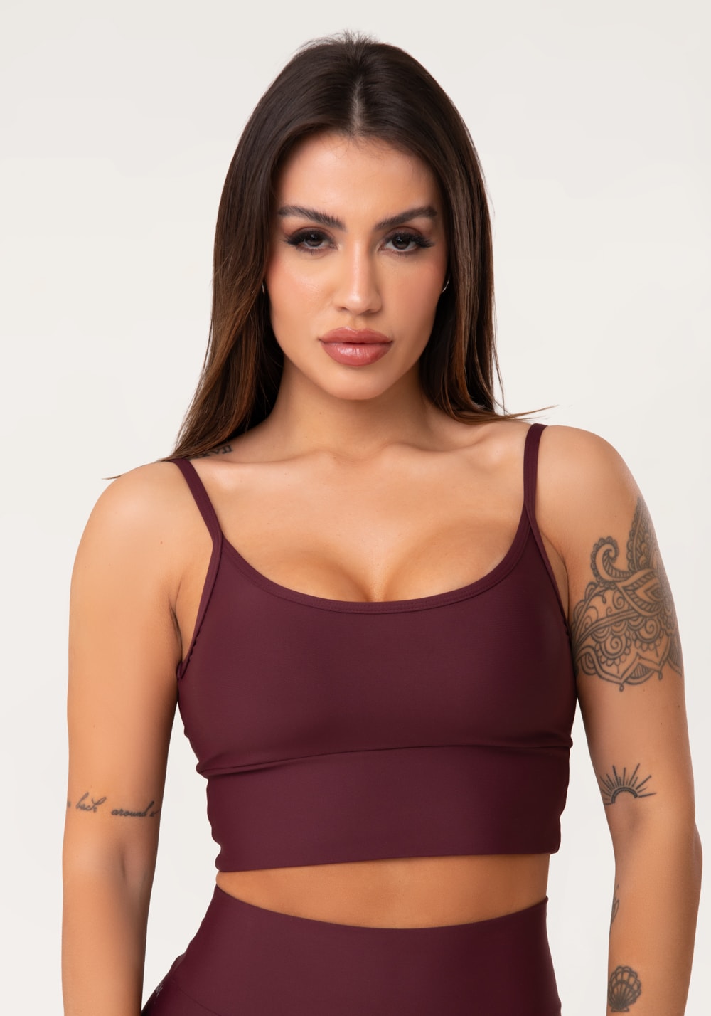 Top fitness feminino vinho com bojo aura