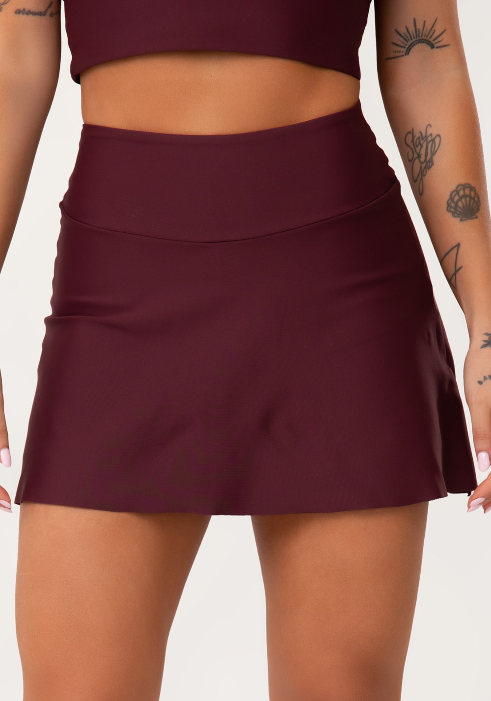 Short saia fitness feminino vinho aura