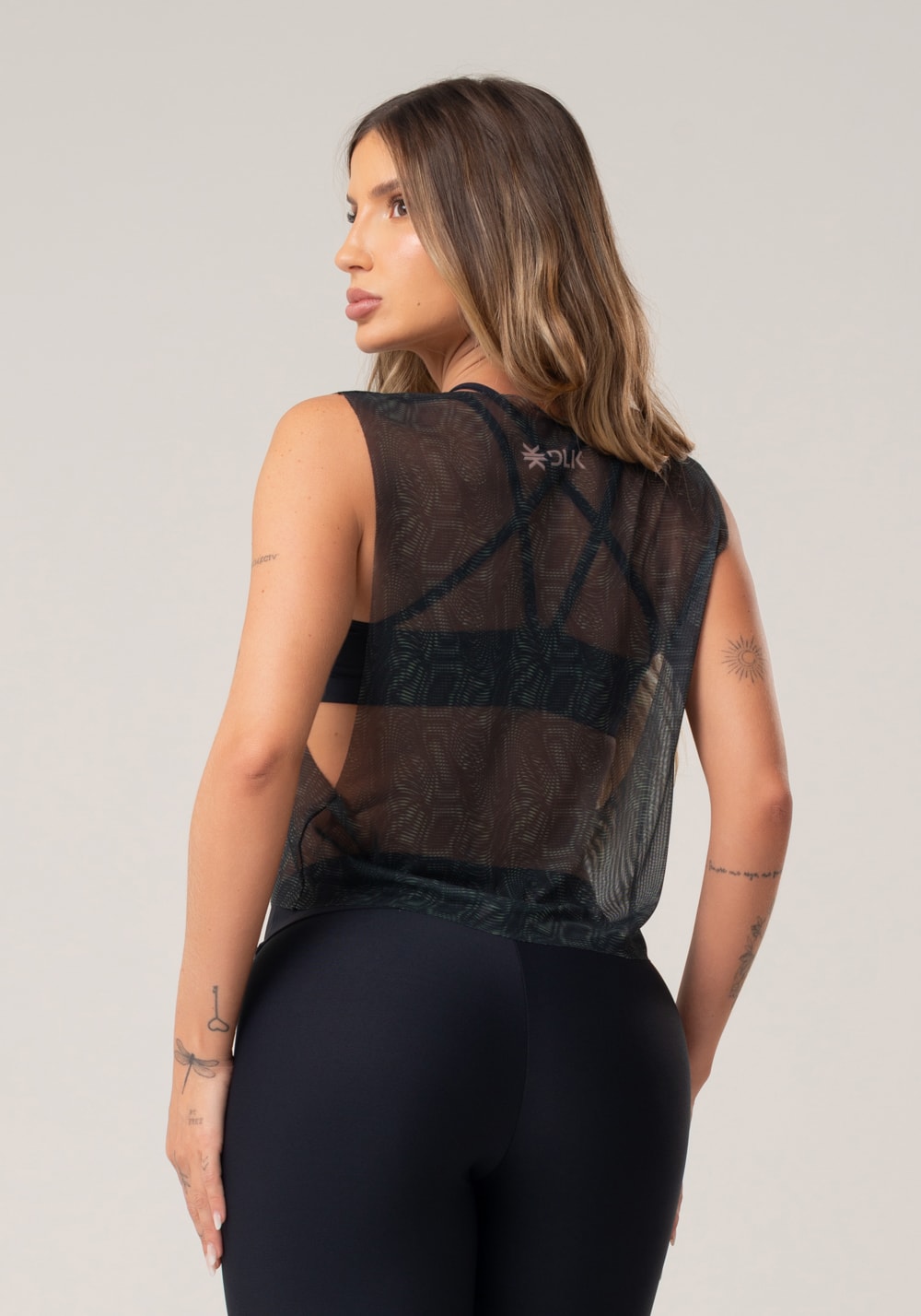 Cropped feminino de tule estampado energy verde printed