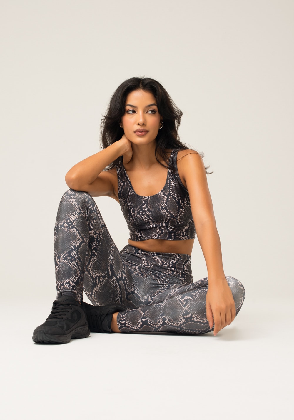 Top fitness feminino transpassado estampado cobra animal printed