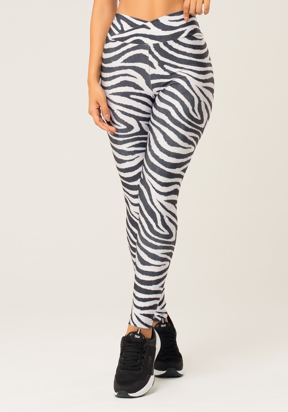 Legging fitness feminina com cós transpassado estampada zebra animal printed