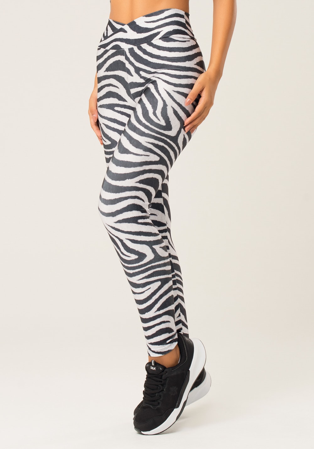 Legging fitness feminina com cós transpassado estampada zebra animal printed
